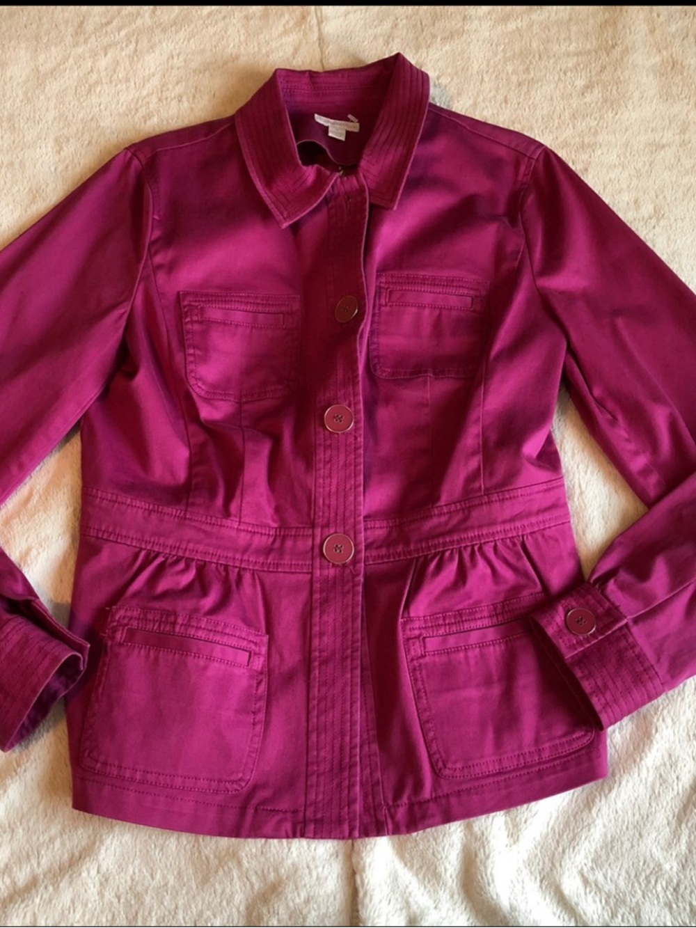 Charter Club Deep Magenta Utility Jacket sz small hot pink buttons